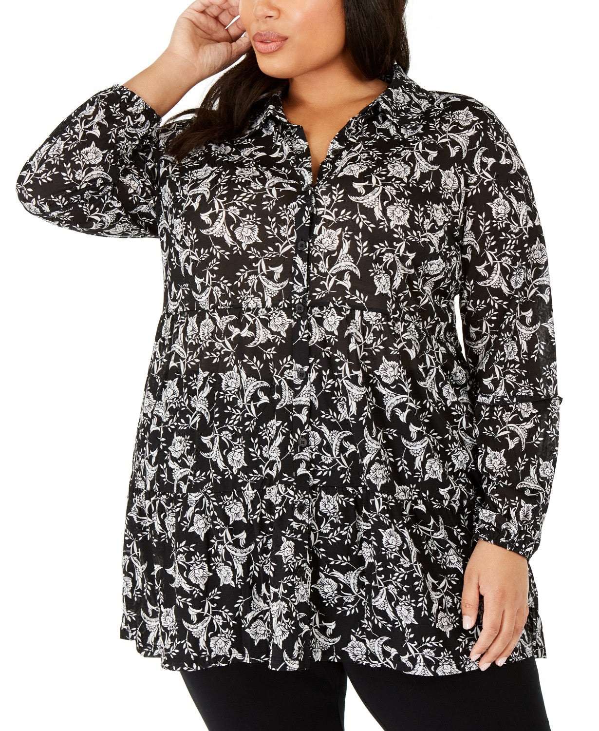 Style & Co Women's Plus Size Floral-Print Peplum Blouse Shadow Blossom Size 2 Extra Large