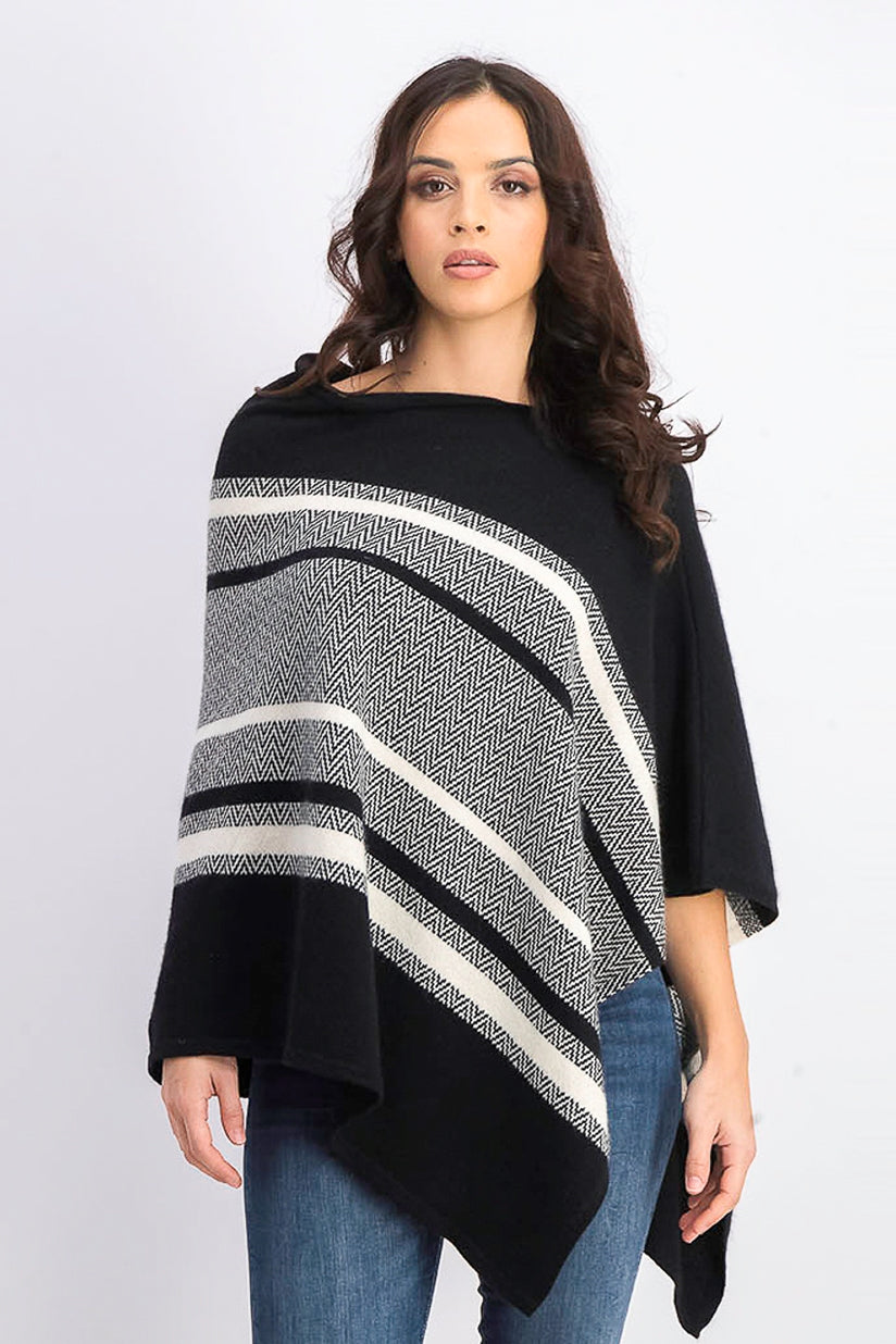 Charter Club Women's Cashmere Chevron Striped Poncho Black Size Regular