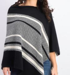 Charter Club Women's Cashmere Chevron Striped Poncho Black Size Regular