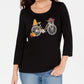 Karen Scott Women's Embroidered Bicycle Top Deep Black Size Small