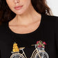 Karen Scott Women's Embroidered Bicycle Top Deep Black Size Small