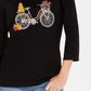 Karen Scott Women's Embroidered Bicycle Top Deep Black Size Small
