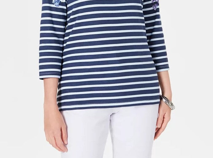 Karen Scott Women's Three-Quarter-Sleeve Printed Top Blue Size Small