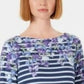 Karen Scott Women's Petite Floral Striped Boat-Neck Top Blue Size Medium