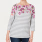 Karen Scott Women's Petite Floral Striped Boat-Neck Top  Gray Size Extra Large