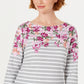 Karen Scott Women's Petite Floral Striped Boat-Neck Top  Gray Size Extra Large