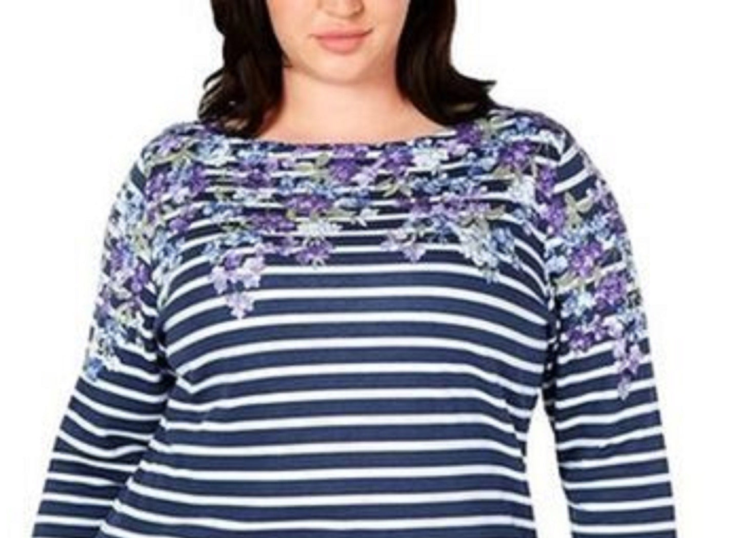 Karen Scott Women's Plus Size Mixed-Print 3/4-Sleeve Top Blue Size 0X