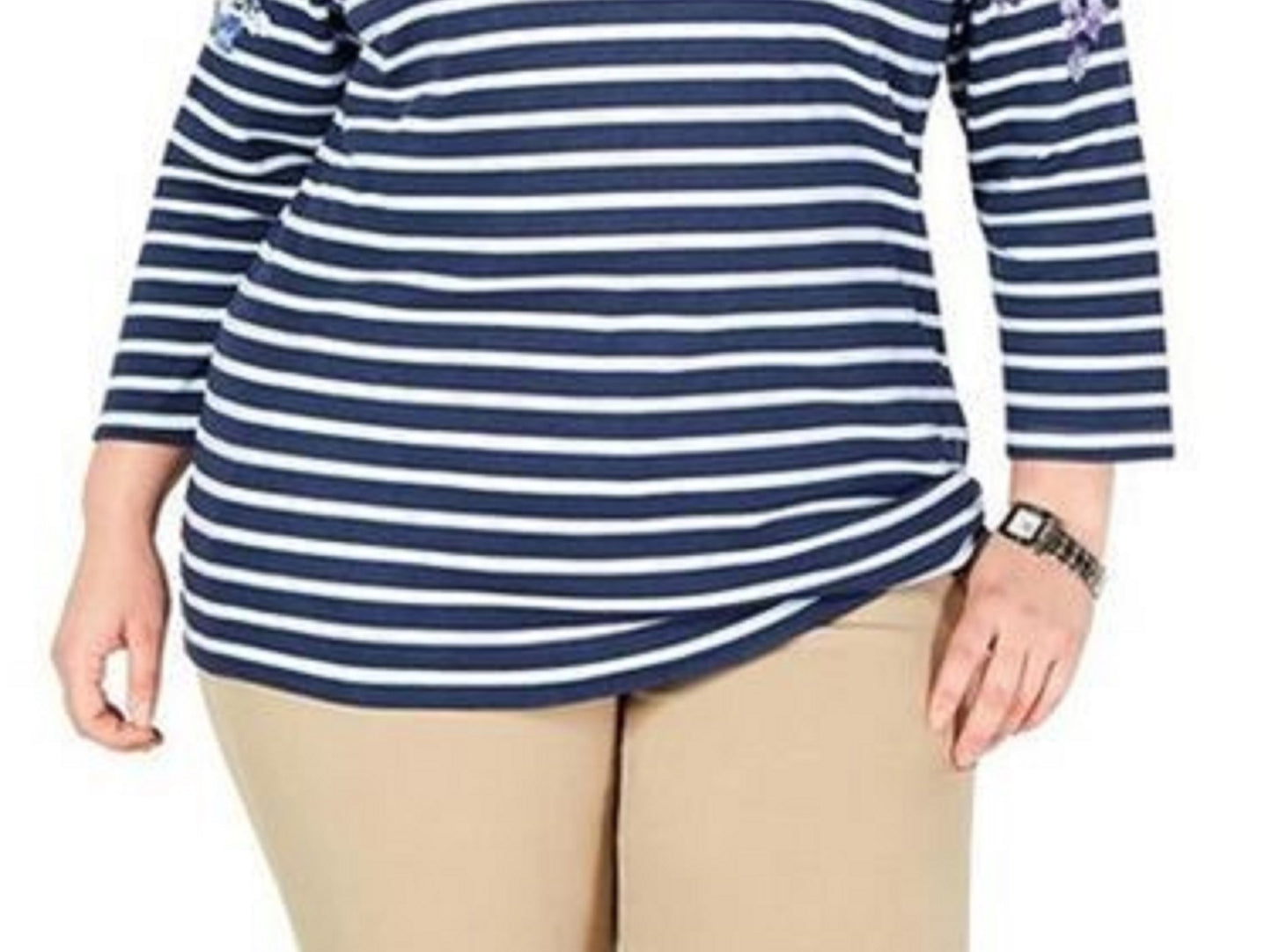 Karen Scott Women's Plus Size Mixed-Print 3/4-Sleeve Top Blue Size 0X