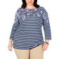 Karen Scott Women's Plus Size Mixed-Print 3/4-Sleeve Top  Blue Size Extra Large