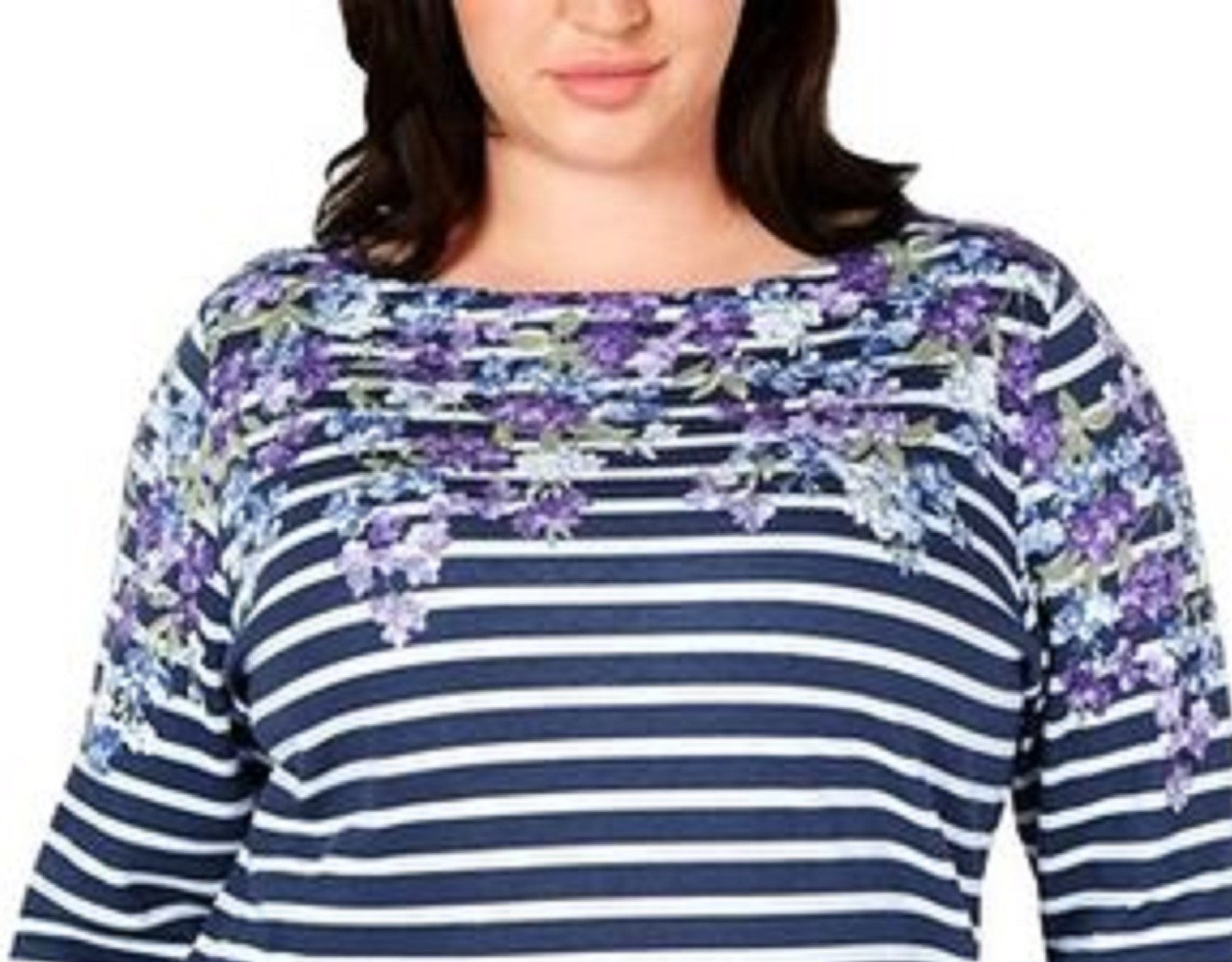 Karen Scott Women's Plus Size Mixed-Print 3/4-Sleeve Top  Blue Size Extra Large