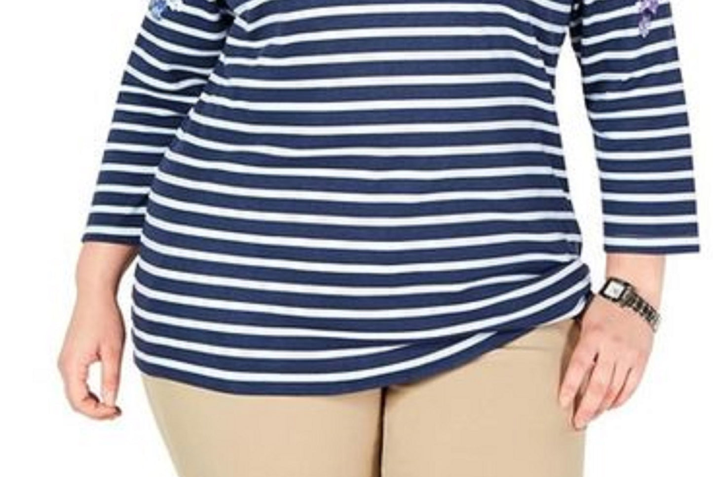 Karen Scott Women's Plus Size Mixed-Print 3/4-Sleeve Top  Blue Size Extra Large