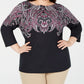 Karen Scott Women's Plus Size Printed 3/4-Sleeve Top Black Size 2X