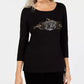 Karen Scott Women's 3/4 Sleeve Embellished Cotton Top Black Size Small