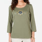 Karen Scott Women's Petite Rhinestone-Embellished Cotton Top Green Size Petite