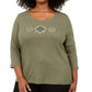 Karen Scott Women's Plus Size Cotton Sequined Graphic Top  Green Size Extra Large