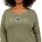 Karen Scott Women's Plus Size Cotton Sequined Graphic Top  Green Size Extra Large