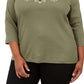 Karen Scott Women's Plus Size Cotton Sequined Graphic Top  Green Size Extra Large