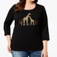 Karen Scott Women's Cotton Giraffe Pair T-Shirt Black Size Extra Large