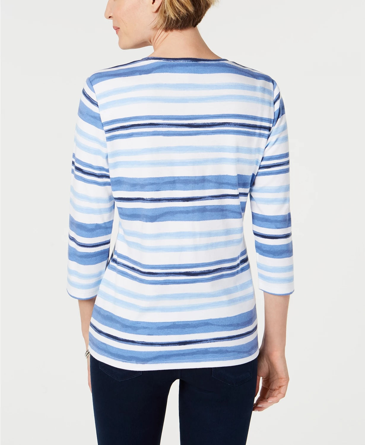 Karen Scott Women's Striped V-Neck Top Blue Size X-Large