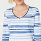 Karen Scott Women's Striped V-Neck Top Blue Size X-Large