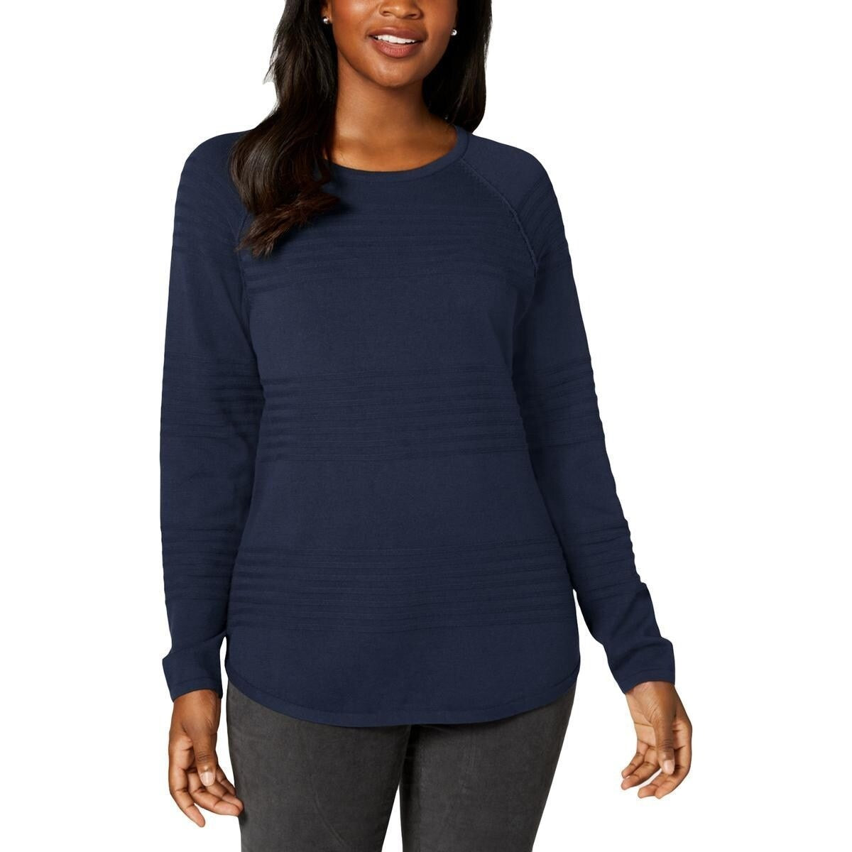 Karen Scott Women's Ribbed Cotton Pullover Sweater Blue Size Small
