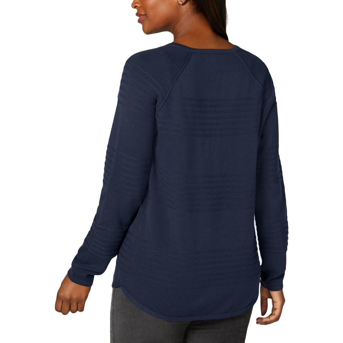 Karen Scott Women's Ribbed Cotton Pullover Sweater Blue Size Small