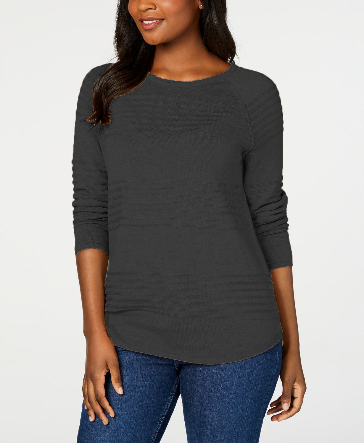 Karen Scott Women's Ribbed Cotton Pullover Sweater Black Size Small