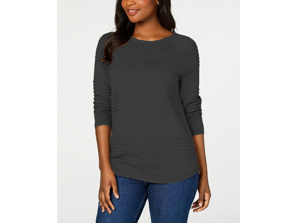 Karen Scott Women 's Ribbed Cotton Pullover Sweater Black Size Small