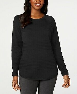 Karen Scott Women 's Ribbed Cotton Pullover Sweater Black Size Small