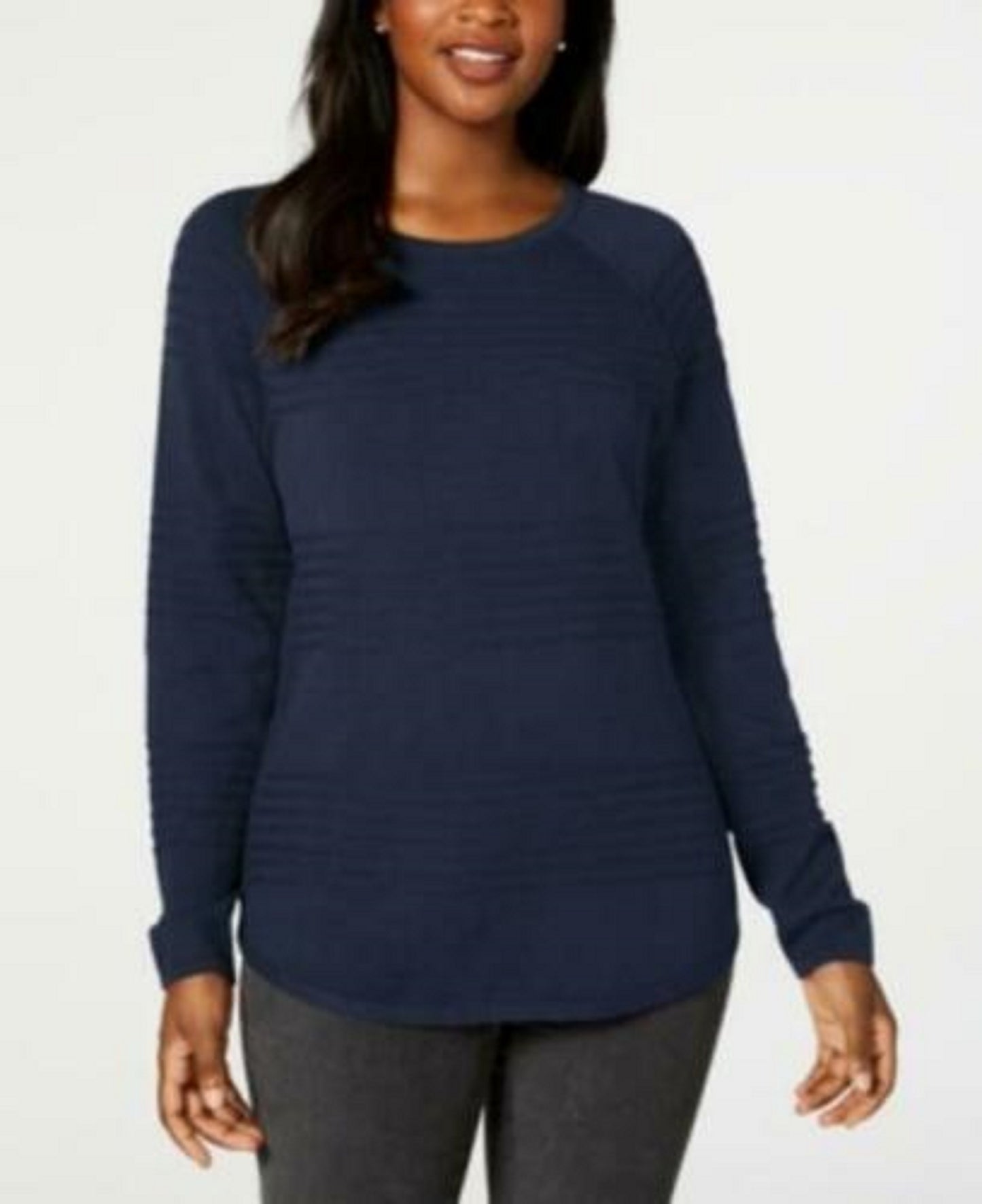 Karen Scott Women's Ribbed Cotton Pullover Sweater Navy Size Large
