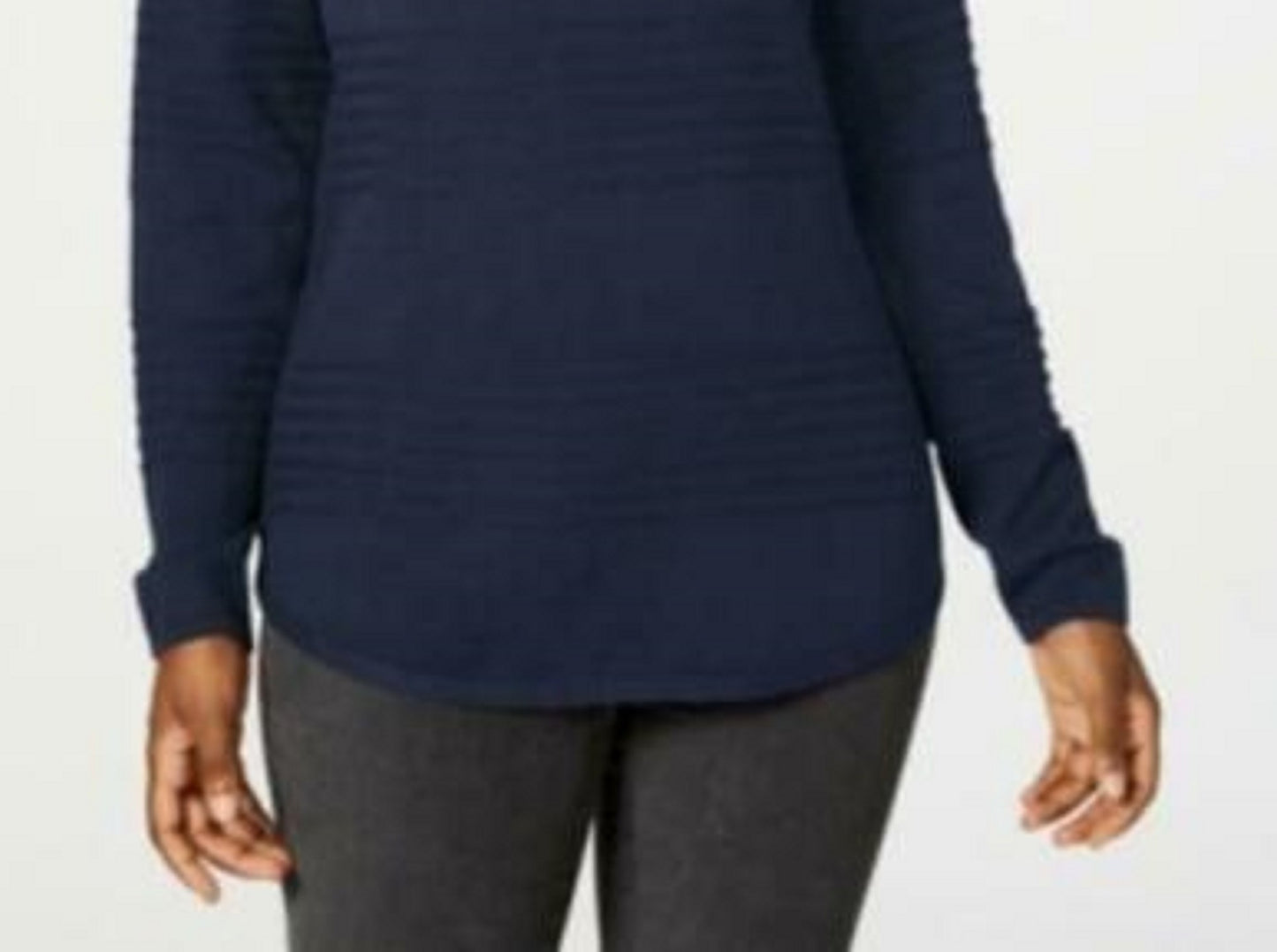 Karen Scott Women's Ribbed Cotton Pullover Sweater Navy Size Large
