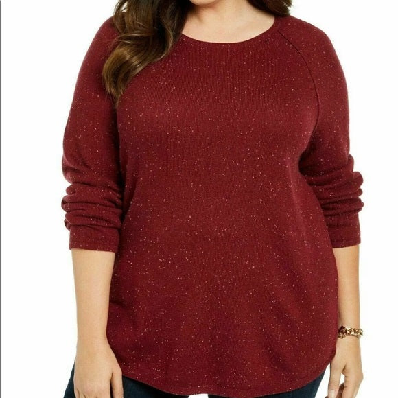 Karen Scott Women's Petite Long-Sleeve Curved Hem Sweater Red Size Petite Large