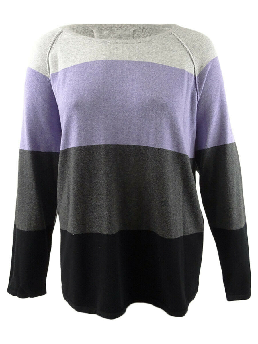 Karen Scott Women's Colorblocked Pullover Sweater Purple Size Large