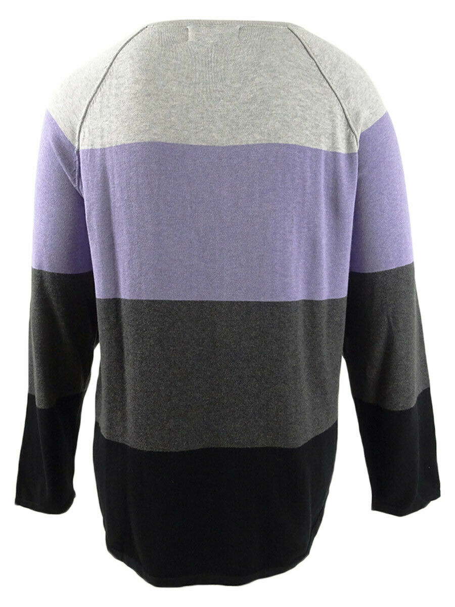 Karen Scott Women's Colorblocked Pullover Sweater Purple Combo Size Extra Large
