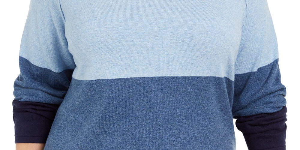 Karen Scott Women's Plus Size Cotton Colorblocked Sweater Bright Blue Size 3X