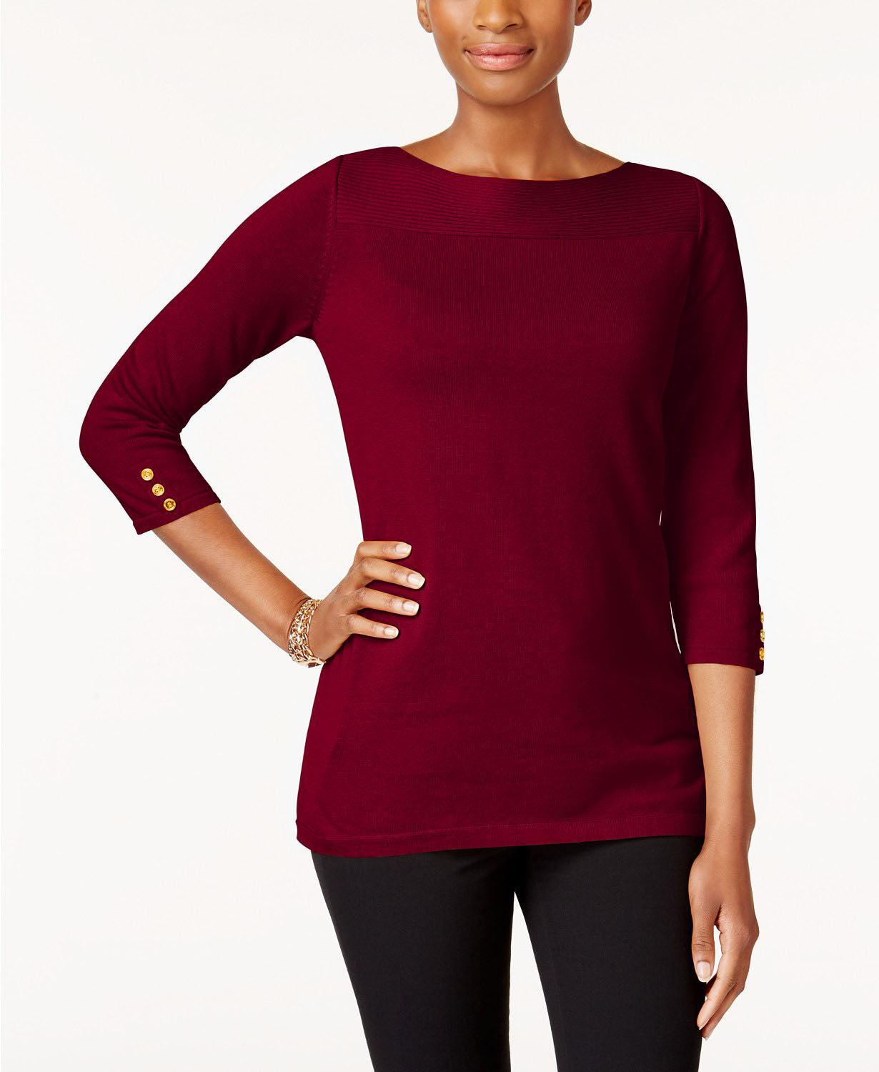 Karen Scott Women's Cotton Boat-Neck Top Wine Size Extra Large
