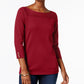 Karen Scott Women's Petite Cotton Button-Trim Sweater Red Size Medium