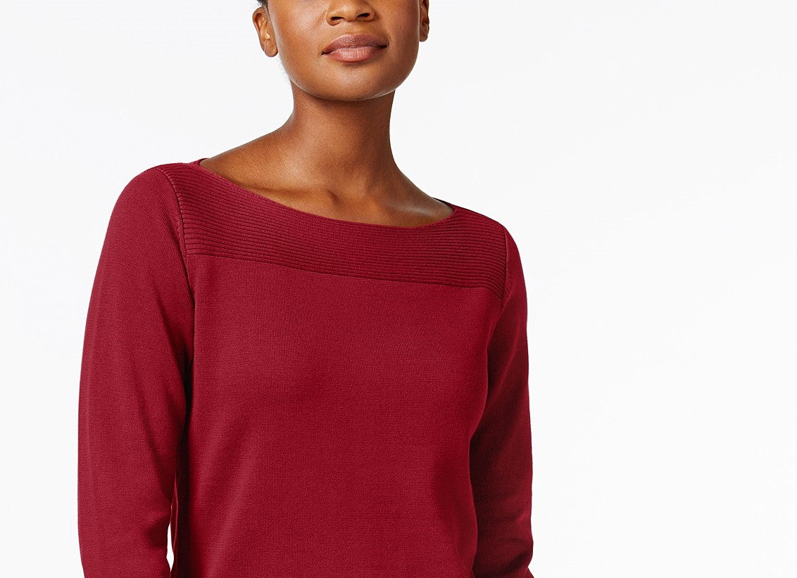 Karen Scott Women's Petite Cotton Button-Trim Sweater Red Size Medium