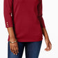 Karen Scott Women's Petite Cotton Button-Trim Sweater Red Size Medium