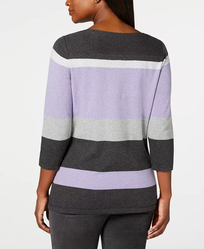 Karen Scott Women's Striped Boatneck Sweater Purple Size 2 Extra Large