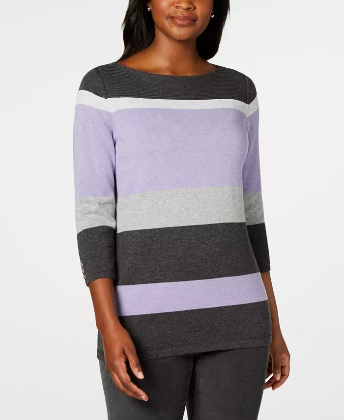 Karen Scott Women's Striped Boatneck Sweater Purple Size X-Large