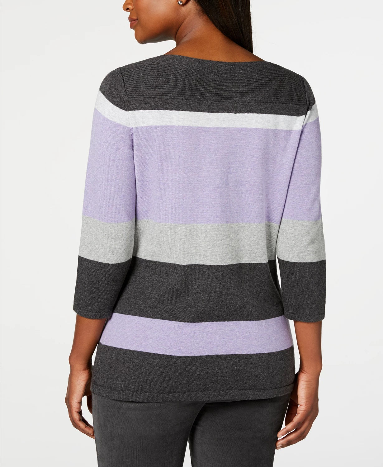 Karen Scott Women's Striped Boatneck Sweater Purple Size X-Large