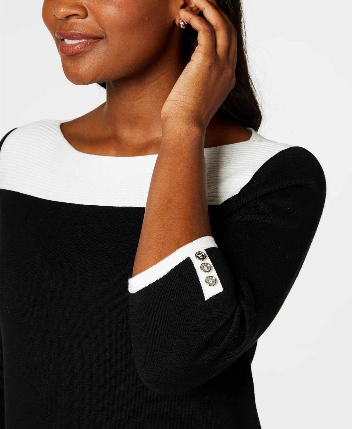 Karen Scott Women's Cotton Colorblocked Sweater Black Size Small