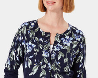 Karen Scott Women's Floral-Print Cardigan Black Size Medium