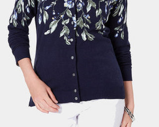 Karen Scott Women's Floral-Print Cardigan Black Size Medium