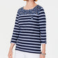 Karen Scott Women's Petite Ditsy Floral & Striped Pocket Top Navy Size Petite Medium