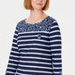 Karen Scott Women's Petite Ditsy Floral & Striped Pocket Top Navy Size Petite Medium
