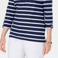 Karen Scott Women's Petite Ditsy Floral & Striped Pocket Top Navy Size Petite Medium