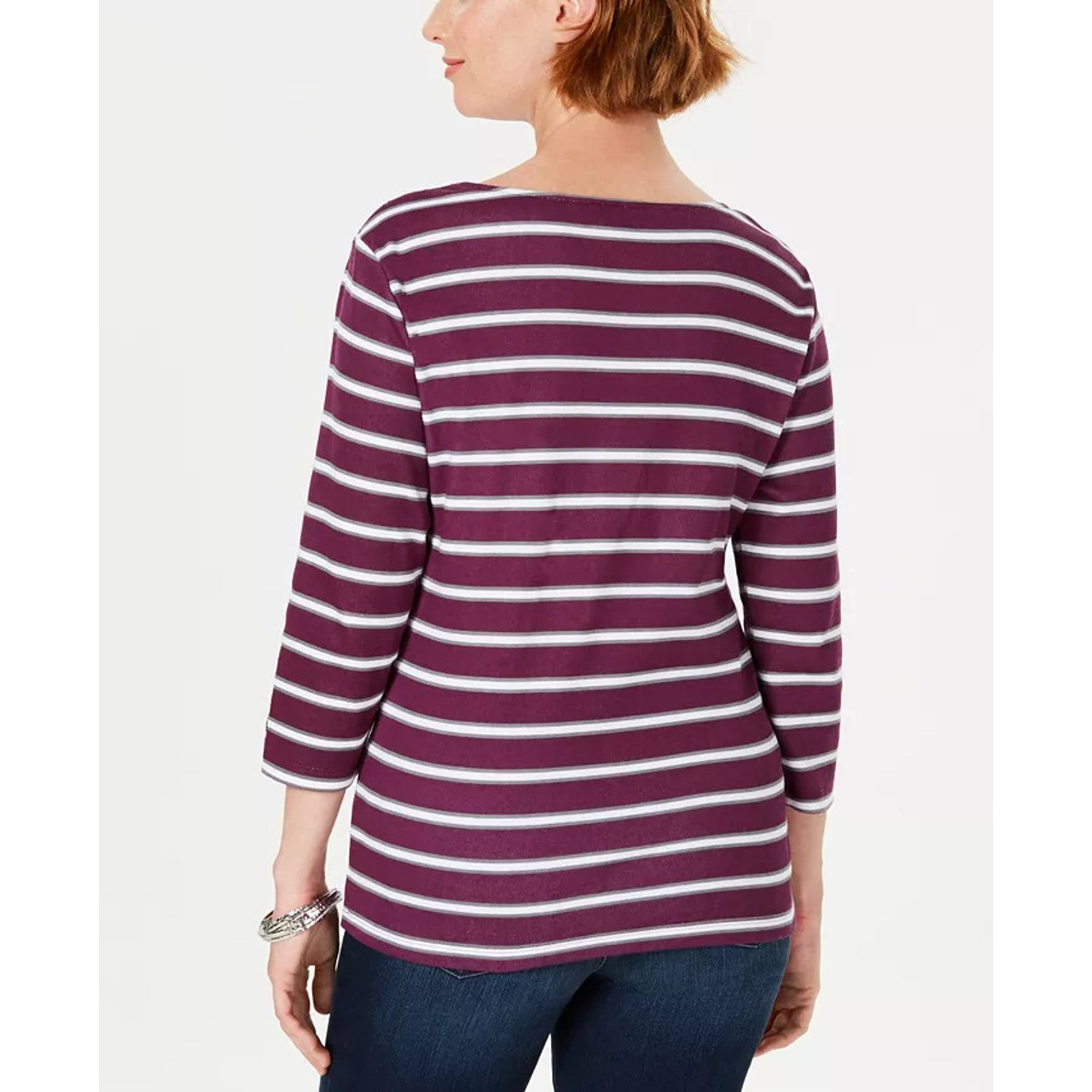Karen Scott Women's Ditsy Floral & Striped Pocket Top Berry Size PXL