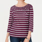 Karen Scott Women's Ditsy Floral & Striped Pocket Top Berry Size PXL